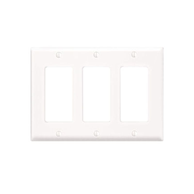 Leviton 80411-W Wallplate, 4-1/2 in L, 6.37 in W, 3-Gang, Thermoset Plastic, White, Smooth White