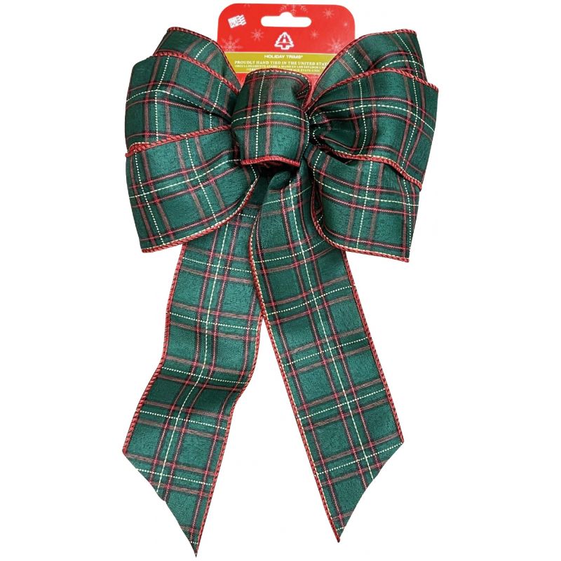 Holiday Trims 7-Loop Plaid Indoor/Outdoor Christmas Bow Red/Green/Beige (Pack of 12)