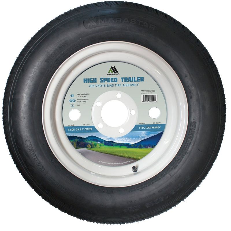 Marastar Trailer Tire and Wheel 205/75D15 Bias Tire