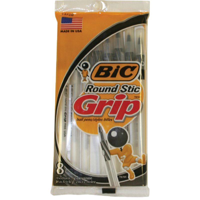 Bic Round Stic Grip Pen Black (Pack of 12)