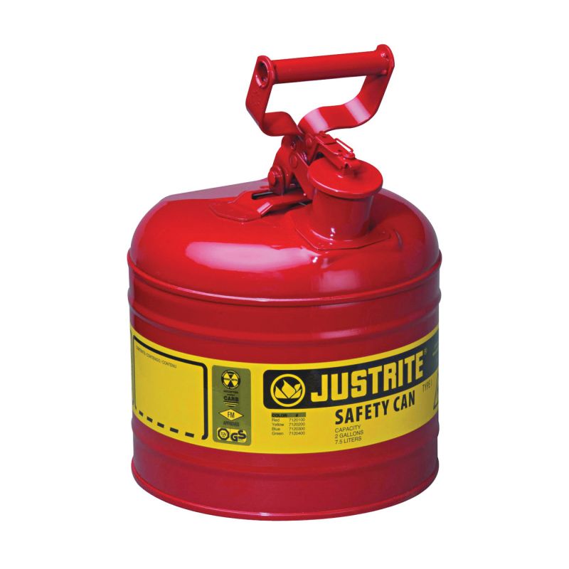 Justrite 7120100 Safety Can, 2 gal, Steel, Red 2 Gal, Red