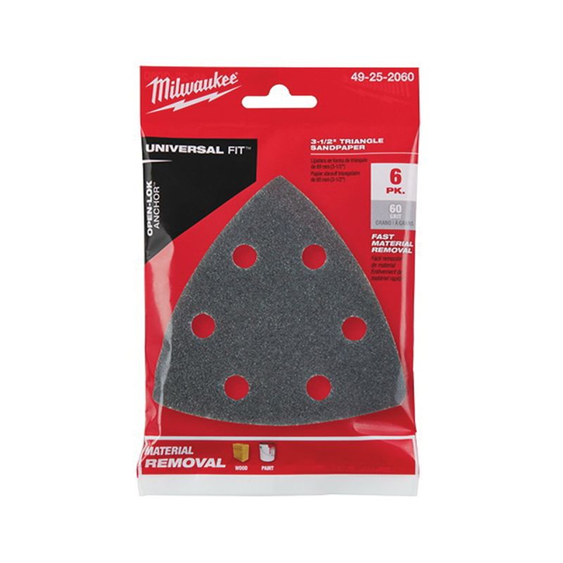 Milwaukee 49-25-2060 Triangle Sandpaper, 60 Grit, Silicon Carbide Abrasive, 3-1/2 in L Black