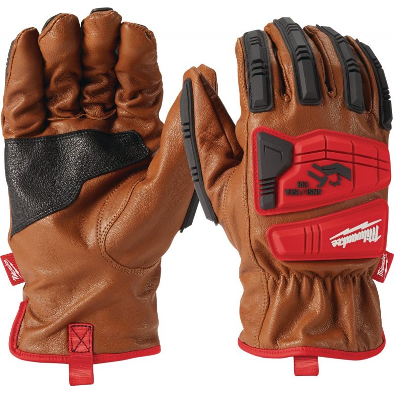 Milwaukee Impact Cut Level 3 Goatskin Leather Work Gloves L, Red &amp; Brown