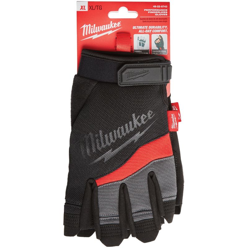 Milwaukee Performance Fingerless Work Glove XL, Red &amp; Black