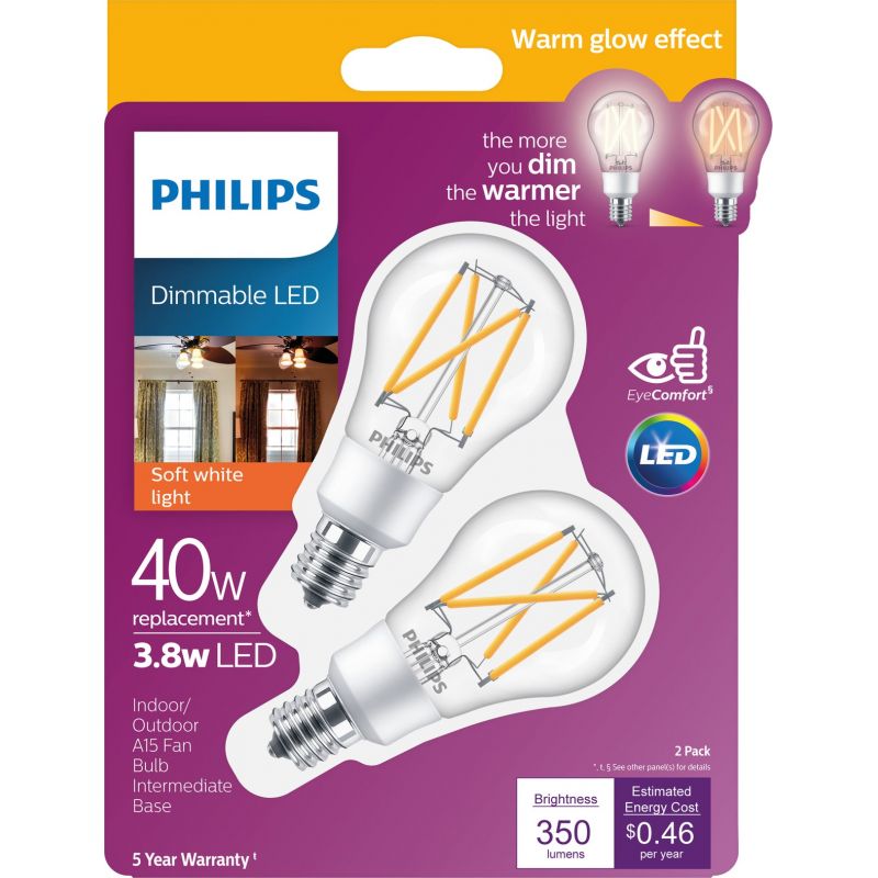 Philips Warm Glow A15 E17 Base Dimmable LED Light Bulb