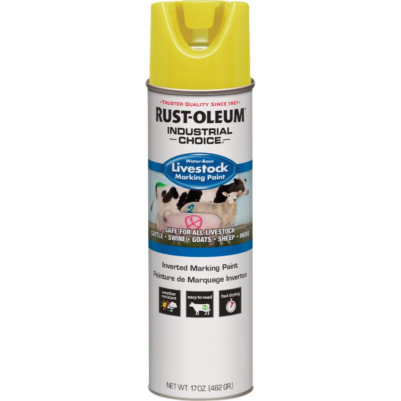 Rust-Oleum Industrial Choice Livestock Marking Spray Paint Fluorescent Yellow, 17 Oz.