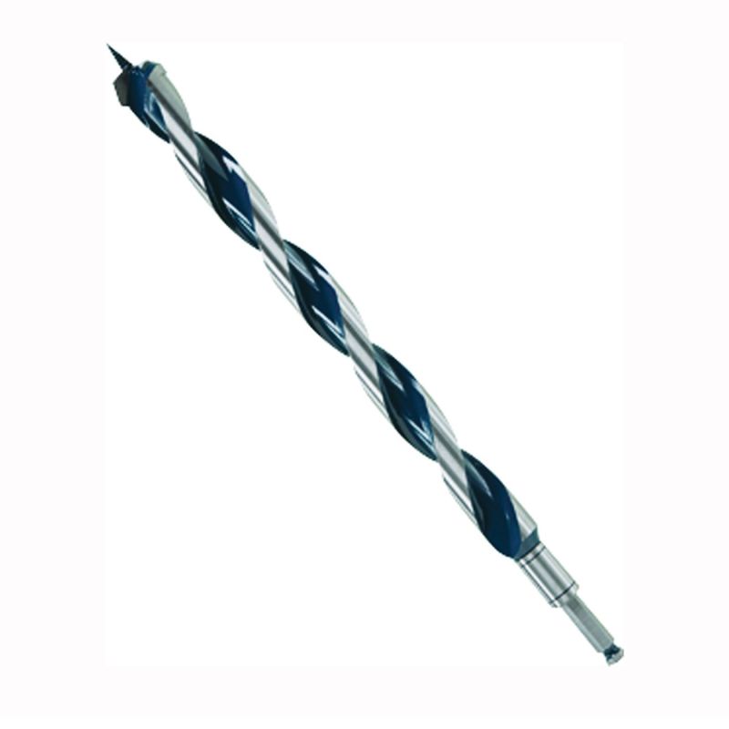 Bosch NKLT18 Auger Drill Bit, 1-1/8 in Dia, 17-1/2 in OAL, Open-Faced Flute, 7/16 in Dia Shank, Hex Shank Blue