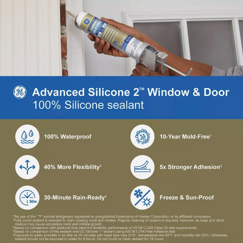 GE Advanced Silicone Window &amp; Door 100% Silicone Sealant Clear, 10.1 Oz.