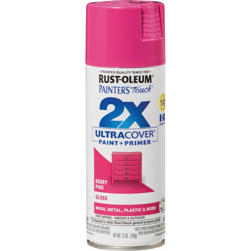 Rust-Oleum Painter&#039;s Touch 2X Ultra Cover Paint + Primer Spray Paint Berry Pink, 12 Oz.