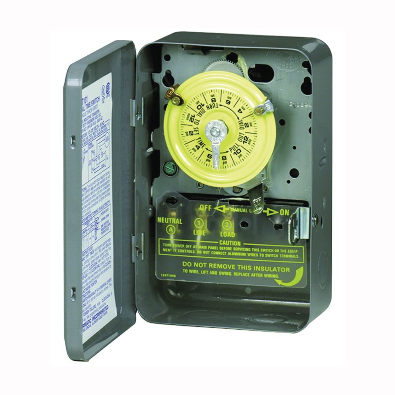 Intermatic T104 Mechanical Timer Switch, 40 A, 208/277 V, 3 W, 24 hr Time Setting, 12 On/Off Cycles Per Day Cycle Gray