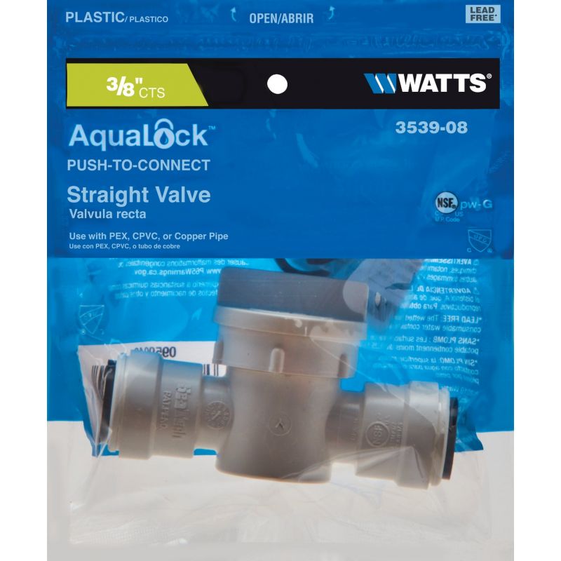 Watts Quick Connect Straight Stop Push Valve 3/8&quot; CTS X 3/8&quot; QC