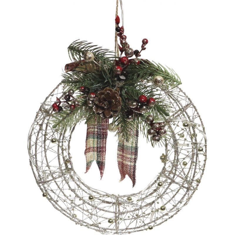 Alpine LED Gold Wire Christmas Wreath Lighted Decoration 4 In. W. X 11 In. H. X 10 In. L.