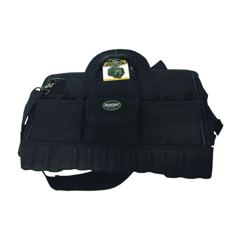 Bucket Boss 64018 Tool Bag, 18 in W, 11 in D, 12 in H, 17-Pocket, Poly Fabric, Black Black