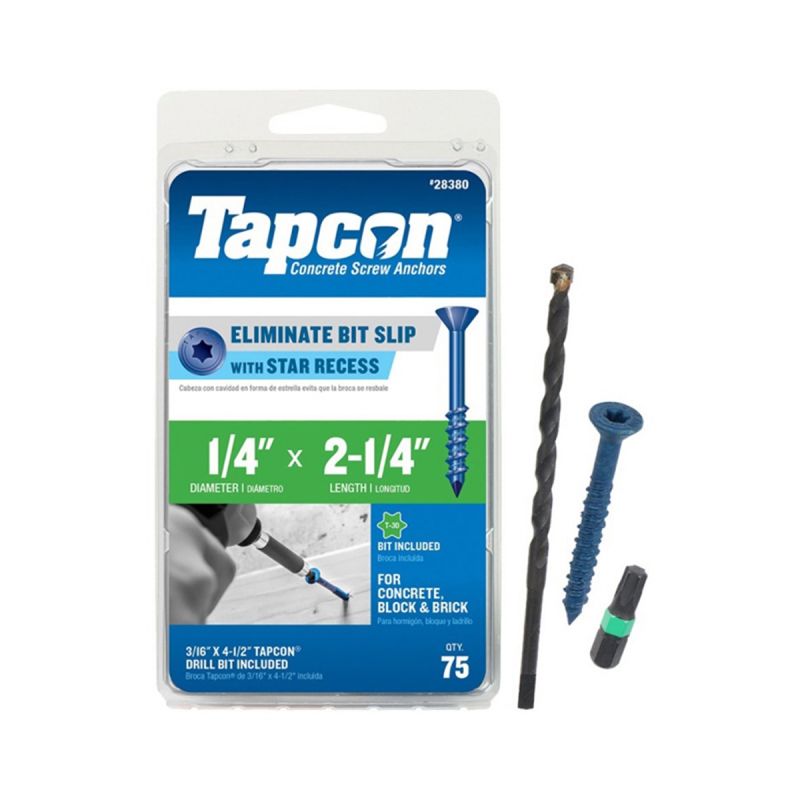 Tapcon 28380 Concrete Screw Anchor, 1/4 in Dia, 2-1/4 in L, Steel, Climaseal Blue