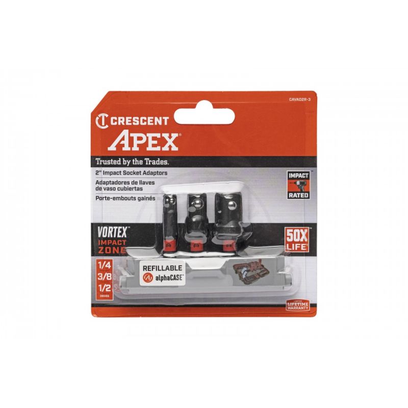 Crescent APEX Vortex CAVAD2R-3 Impact Socket Adapter Set, 3-Piece, Chrome Molybdenum Alloy, Black Oxide