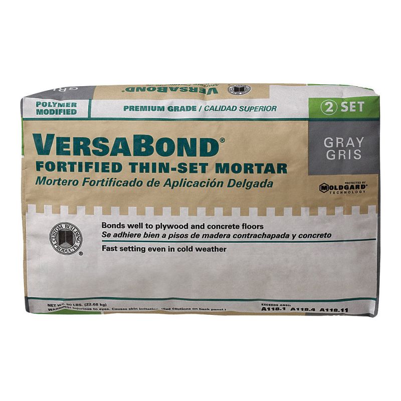 Custom VersaBond Flex Series MTSG50 Thin-Set Mortar, Gray, Powder, 50 lb, Bag Gray