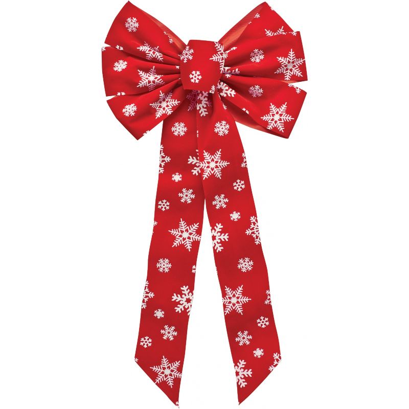 Holiday Trims 7-Loop Red Velvet Christmas Bow with Snowflakes Red With White Snowflakes (Pack of 12)