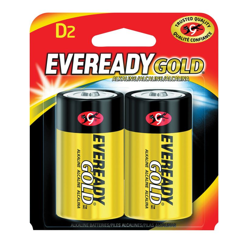 Energizer A95BP-2 Battery, 1.5 V Battery, 19.5 Ah, D Battery, Alkaline, Manganese Dioxide, Zinc