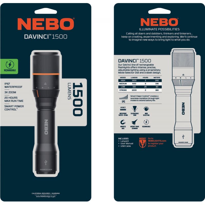 Nebo DaVinci Rechargeable LED Flashlight Black/Dark Gray