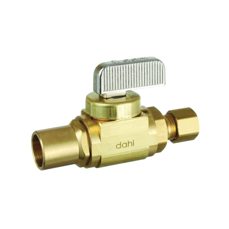 DAHL mini-ball 521-23-30-BAG In-Line Stop and Isolation Valve, 1/2 x 1/4 in Connection, Male Solder x Compression