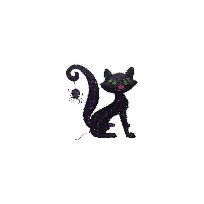 Hometown Holidays 72723 Pre-Lit 3D Cat Halloween Decoration, 36 in H, Black, Internal Light/Music: Internal Light Black