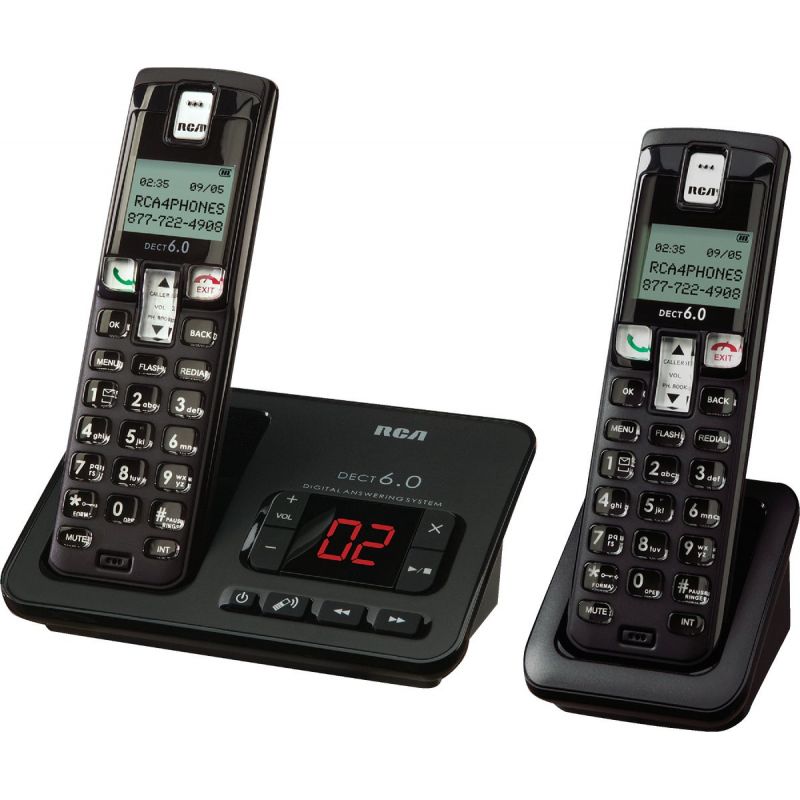 RCA DECT 6.0 Cordless Phone With 2 Handsets Black