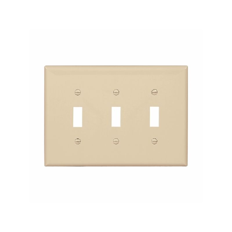 Eaton PJ3V Wallplate, 7-1/4 in L, 6 in W, 3-Gang, Polycarbonate, Ivory, High-Gloss Ivory