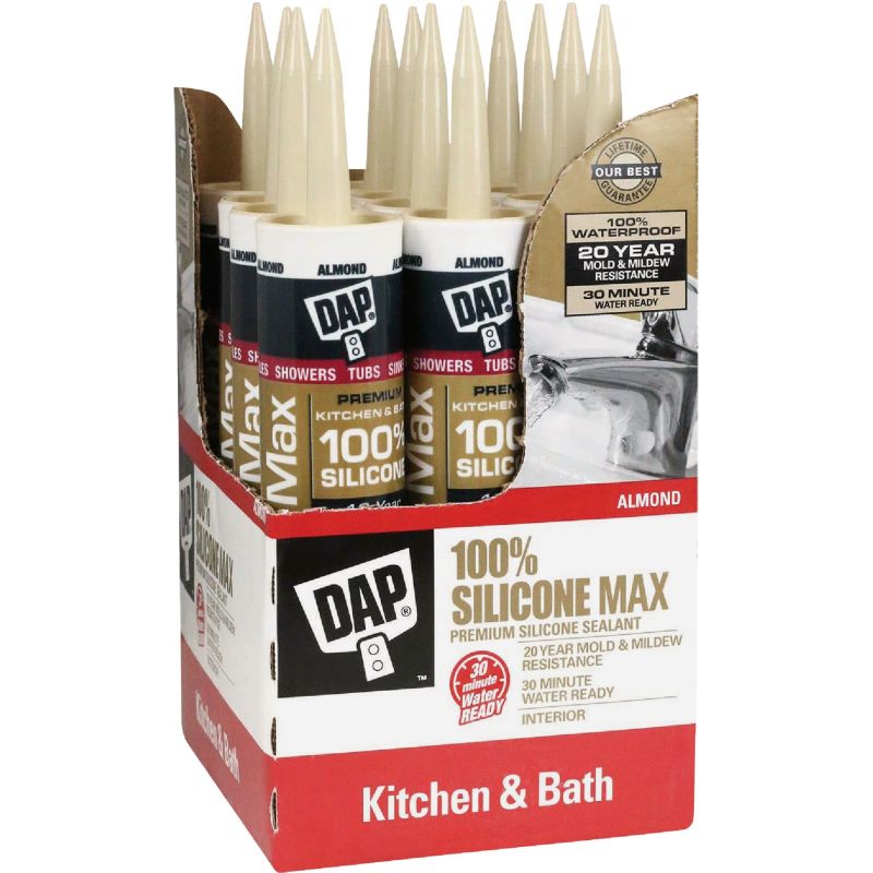 DAP Silicone Max Premium Kitchen, Bath &amp; Plumbing Silicone Sealant Almond, 10.1 Oz. (Pack of 12)
