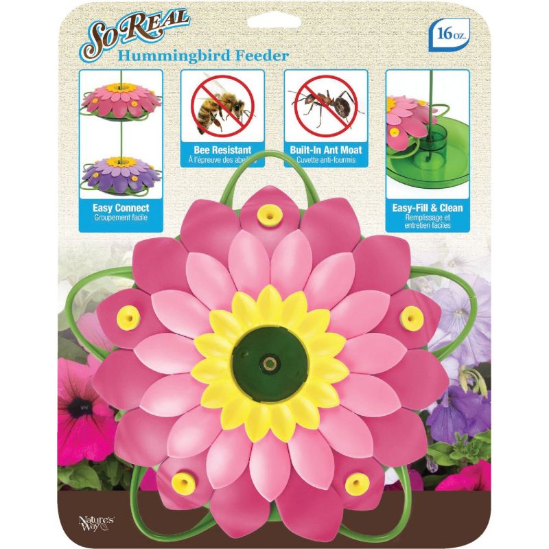 Nature&#039;s Way So Real 3D Flower Hummingbird Feeder 16 Oz., Pink