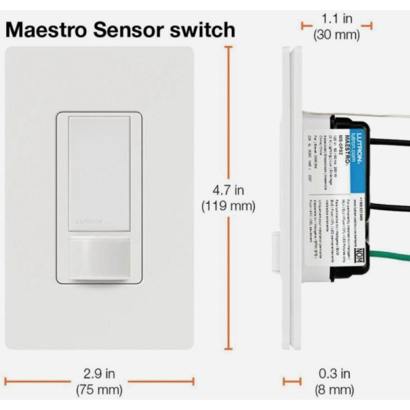Lutron Maestro 3-Way Occupancy Sensor Switch White