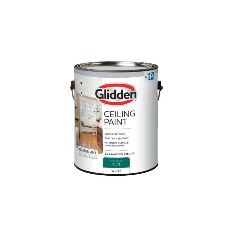 Glidden Grab-N-Go 2070T/05 Ceiling Paint, Flat, White, 5 gal, Resists: Alkali, Chemical, Spatter, Latex Base White