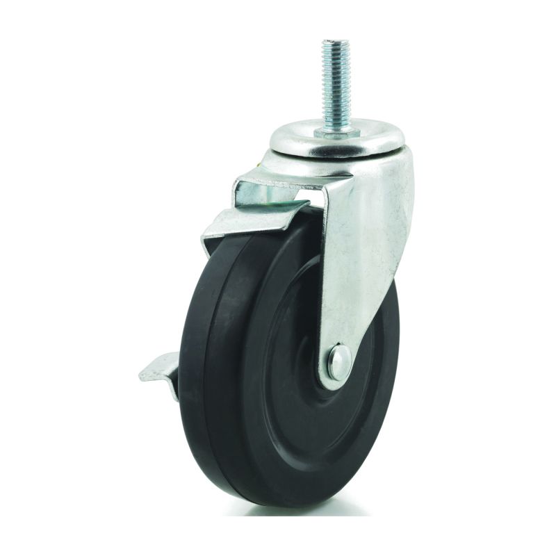 Dh Casters C-LM5T3RSB Swivel Caster with Brake, 5 in Dia Wheel, 1-1/4 in W Wheel, Rubber Wheel, 300 lb