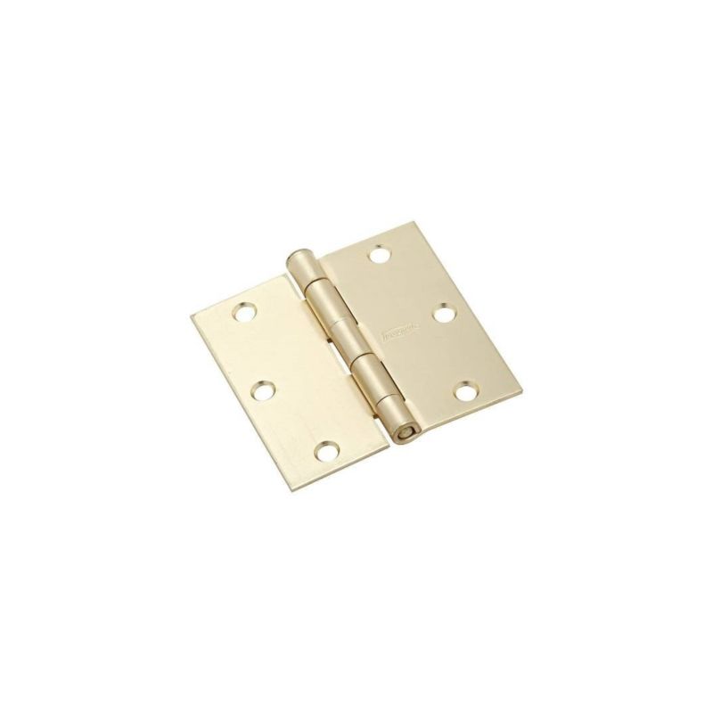 National Hardware N830-332 Square Corner Door Hinge, 3-1/2 in H Frame Leaf, Steel, Satin Brass, Full-Mortise Mounting