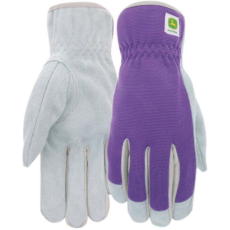 John Deere Women&#039;s Spandex Leather Work Gloves S/M, Purple &amp; Gray
