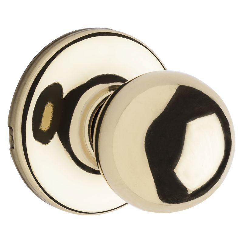 Kwikset 200P 3CPRCLRCS Passage Knob, Zinc, Polished Brass, 2-3/8 to 2-3/4 in Backset, 1-3/8 to 1-3/4 in Thick Door