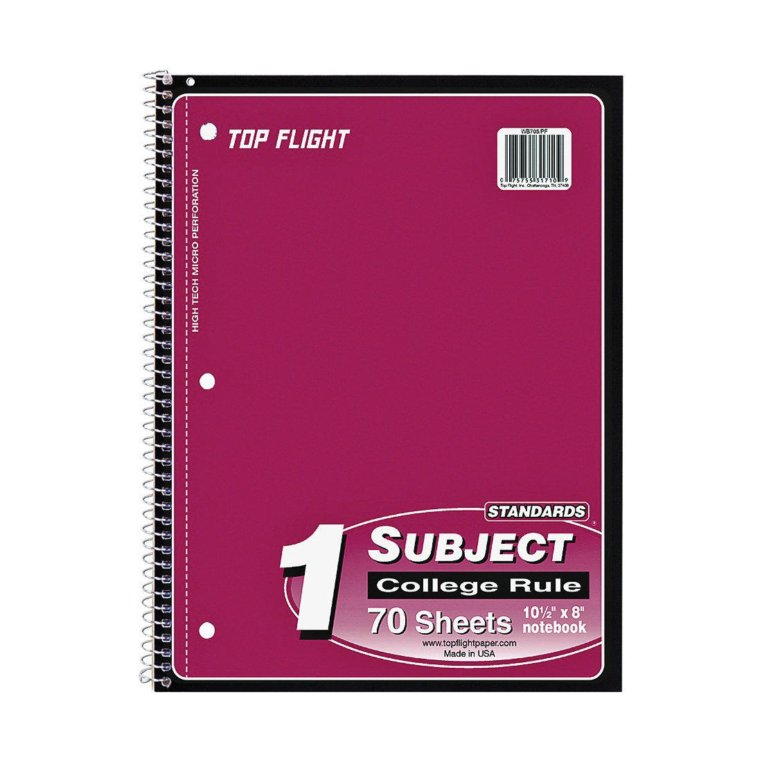 Top Flight Wired College Rule Top-Bound Assorted 1-Subject