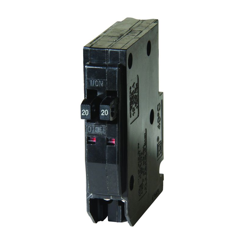Square D QO QO2020CP Circuit Breaker, Mini, Tandem, 20 A, 1 -Pole, 120/240 V, Plug Mounting, Black Black