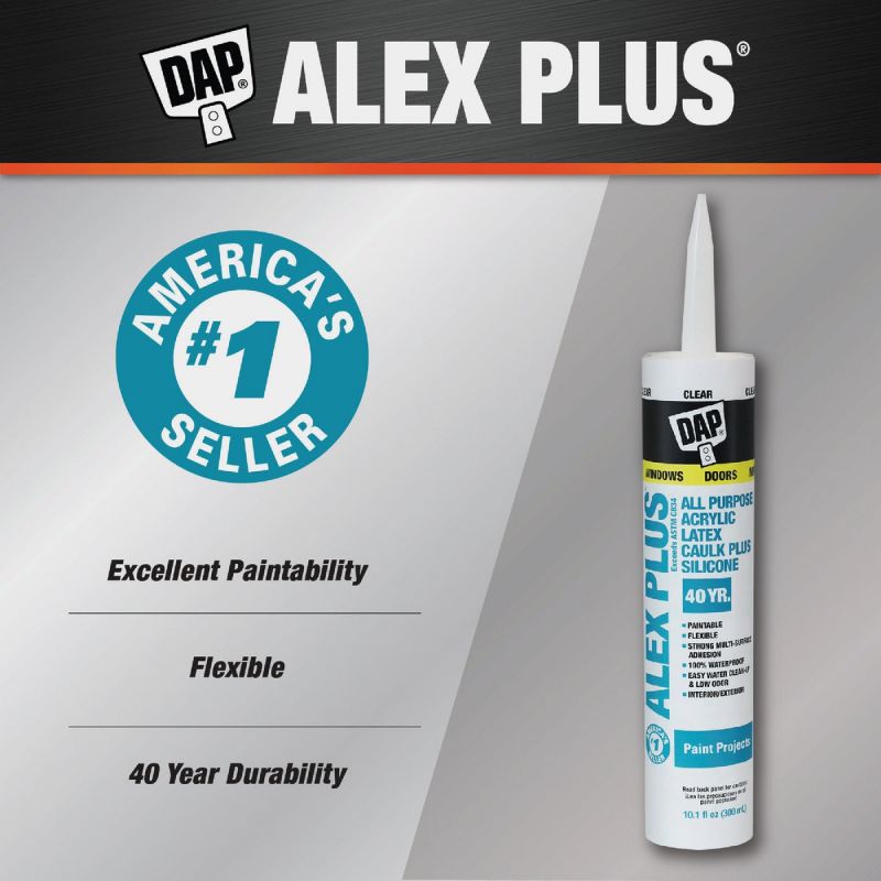 Dap Alex Plus All Purpose Siliconized Acrylic Latex Caulk Clear, 10.1 Oz. (Pack of 12)