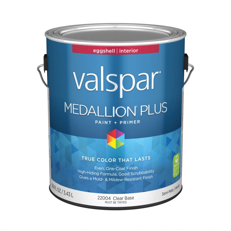 Valspar Medallion Plus 2200 07 Latex Paint, Acrylic Base, Eggshell Sheen, Clear Base, 1 gal Clear Base