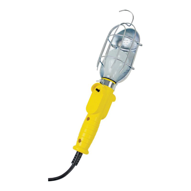 PowerZone ORTL010606 Work Light with Metal Guard and Single Outlet, 12 A, Incandescent Lamp, 6 ft L Cord, Yellow Yellow