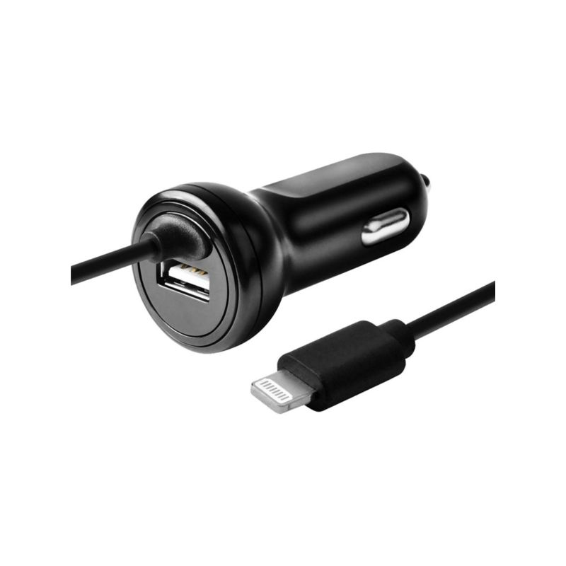 Zenith PM1024FC8 Lightning Fixed Car Charger, 12 to 24 VDC Input, 5 V Output, 3 ft L Cord, Black Black