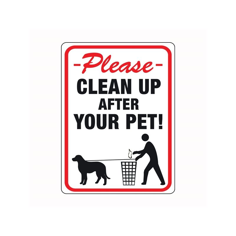 Hy-Ko 20617 Identification Sign, Rectangular, CLEANUP AFTER YOUR PET!, Black/Red Legend, White Background, Plastic (Pack of 10)
