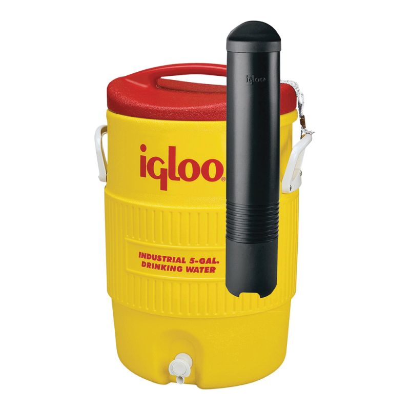 IGLOO 11863 Water Cooler, 5 gal Tank, Drip-Resistant, Recessed Spigot, Plastic, Red/Yellow Red/Yellow, 5 Gal