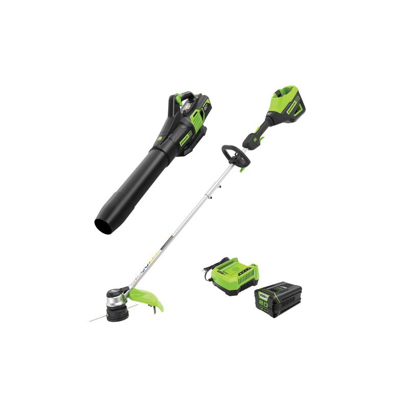 Greenworks 1324902VT String Trimmer and Leaf Blower Combo, Battery Included, 2.5 Ah, 80 V