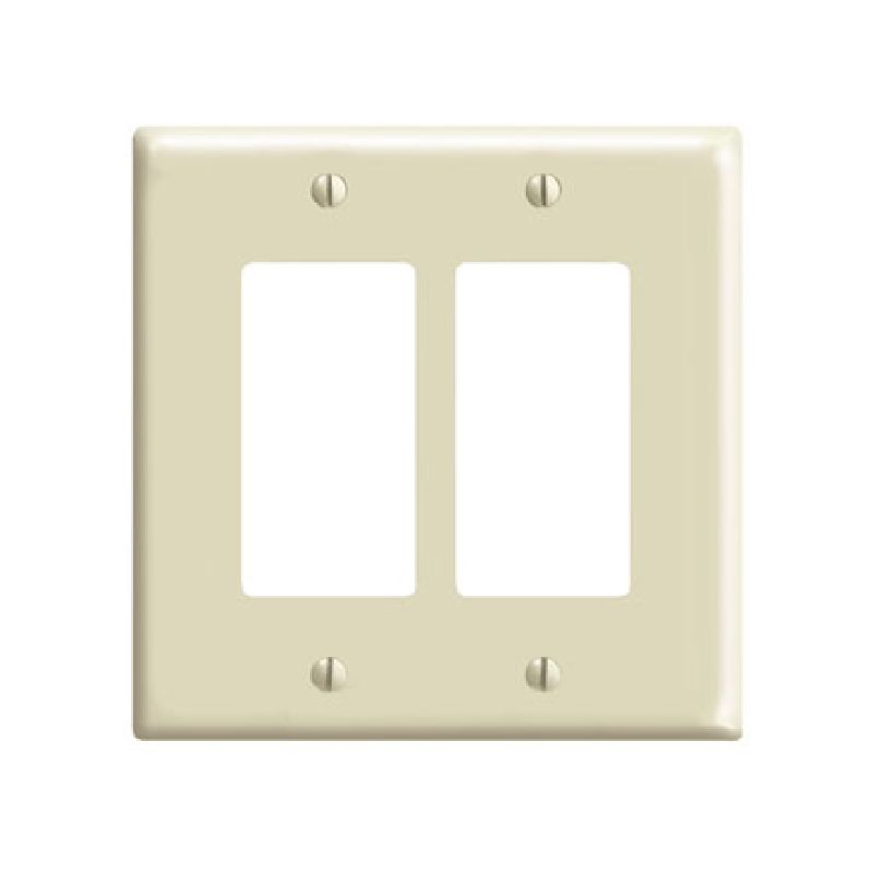 Leviton 80609-I Wallplate, 3-1/8 in L, 4.94 in W, 2-Gang, Thermoset Plastic, Ivory, Smooth Ivory
