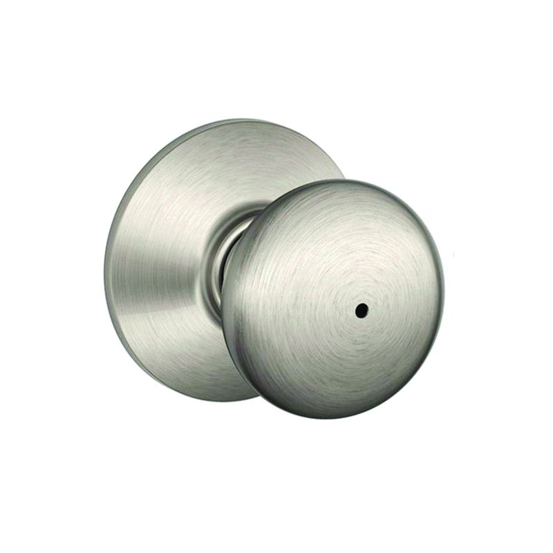 Schlage Plymouth Series F40 PLY 619 Privacy Lockset, Round Design, Knob Handle, Satin Nickel, Metal, Interior Locking