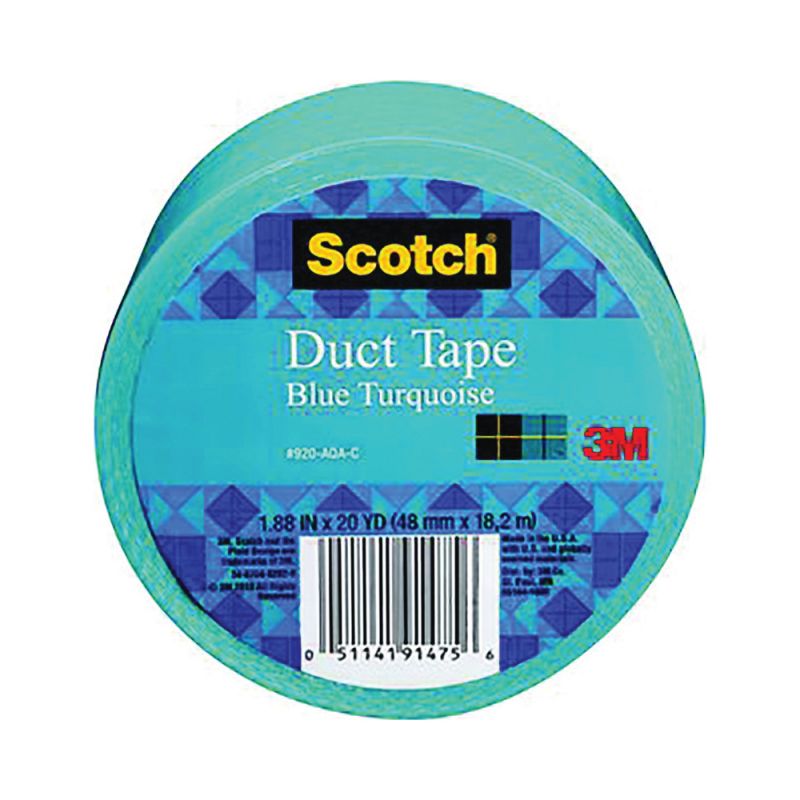 3M 920-AQA-C Duct Tape, 20 yd L, 1.88 in W, Cloth Backing, Blue Turquoise Blue Turquoise