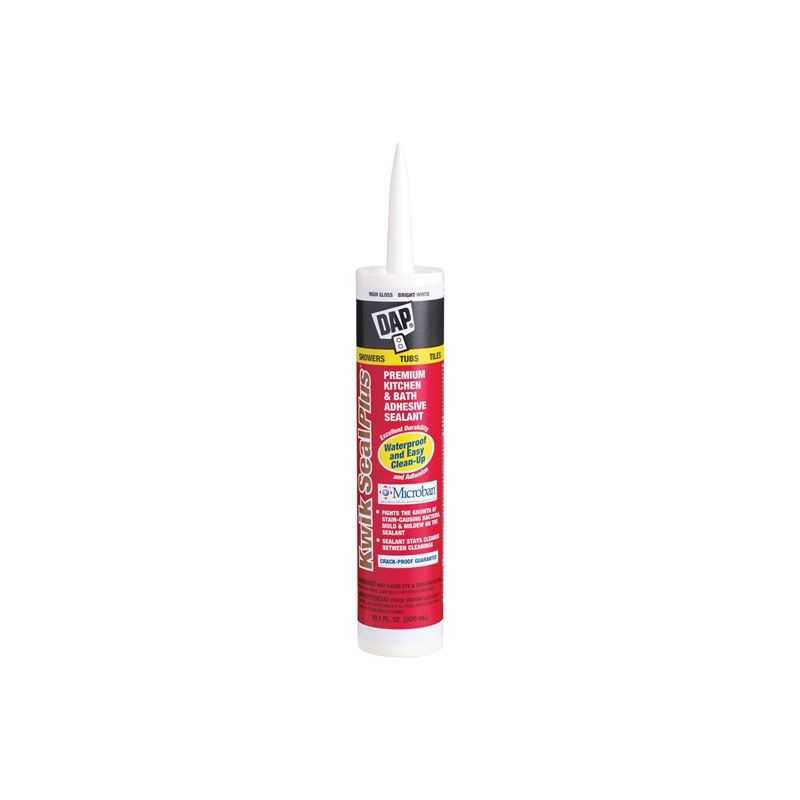DAP 18510 Adhesive Sealant, White, 24 hr Curing, -20 to 150 deg F, 10.1 oz Cartridge White