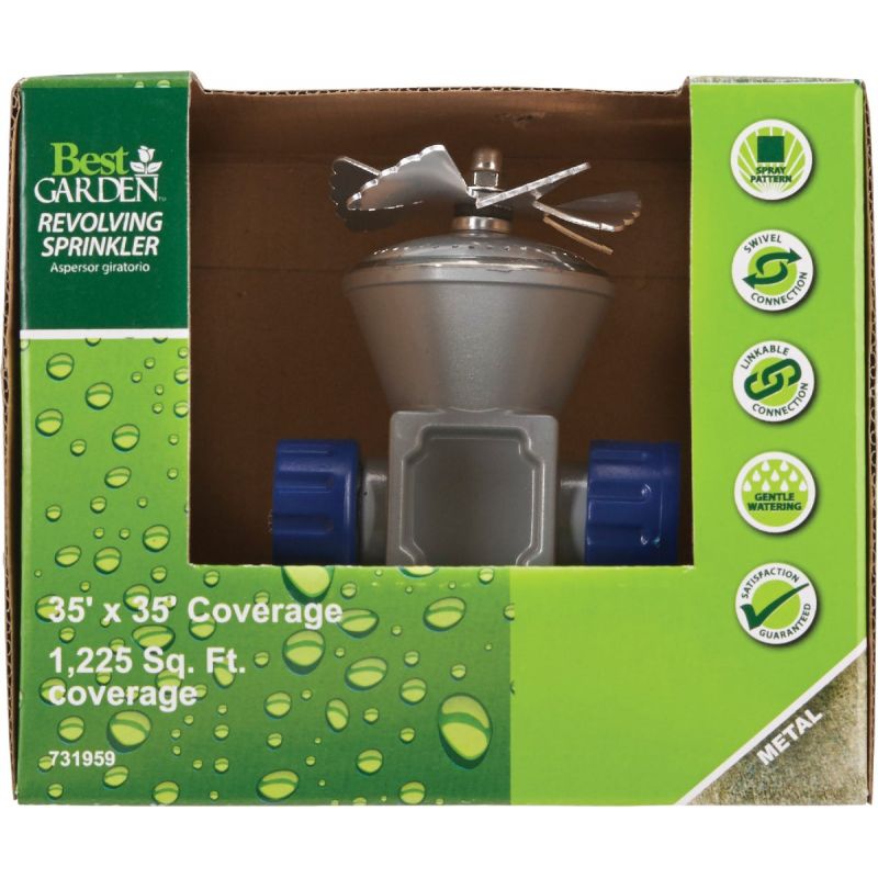 Best Garden Metal 6-Blade Rotary Sprinkler Blue &amp; Gray