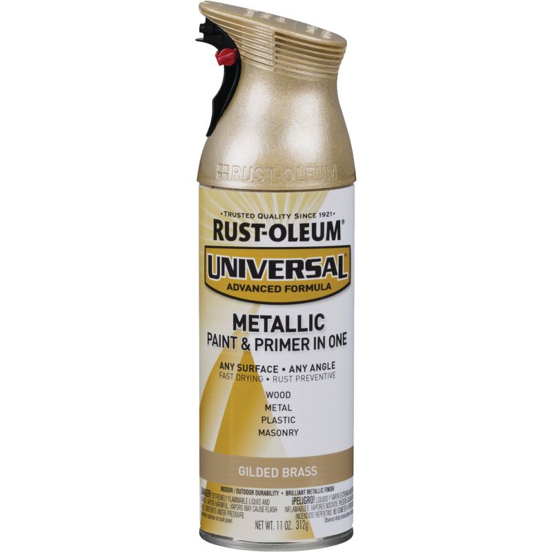 Rust-Oleum Universal Metallic Spray Paint &amp; Primer In One Glided Brass, 11 Oz.